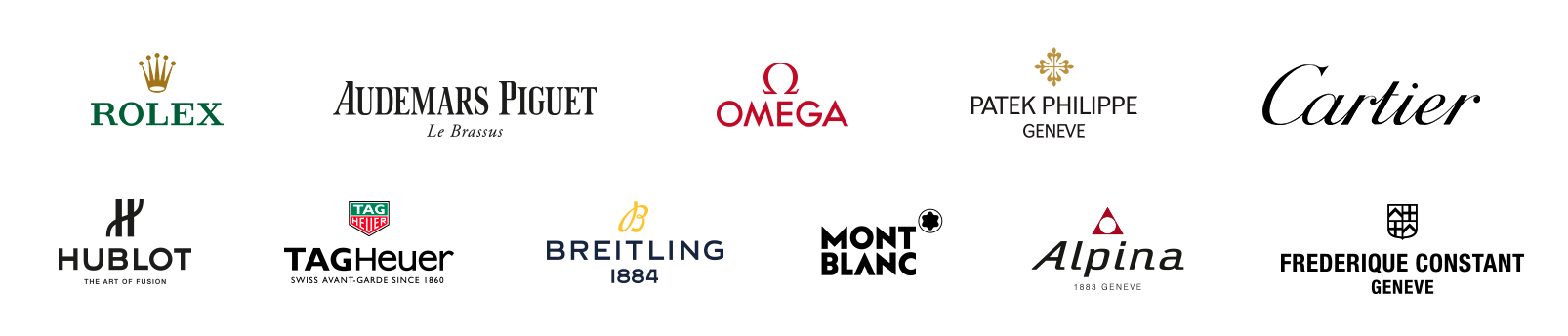 Logos der untersuchten Luxusuhren-Brands dieser EmoCompass-Studie